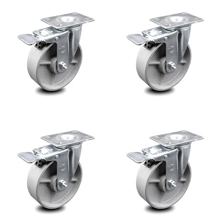 Service Caster 5 Inch Semi Steel Swivel Top Plate Caster Set with Total Lock Brake SCC SCC-TTL20S515-SSR-4